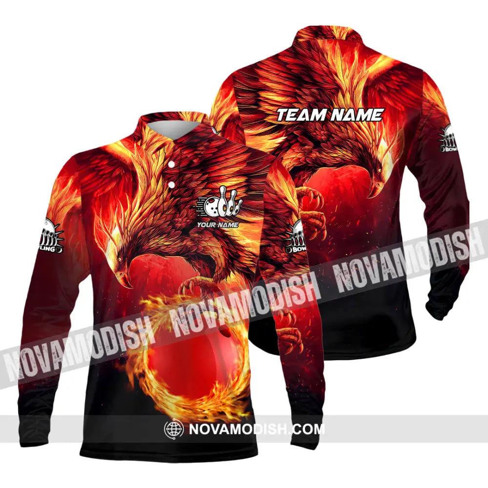 Unisex Shirt - Custom Texts Fire Bird Billiard Sport Shirt Long Sleeve Polo / S T-shirt