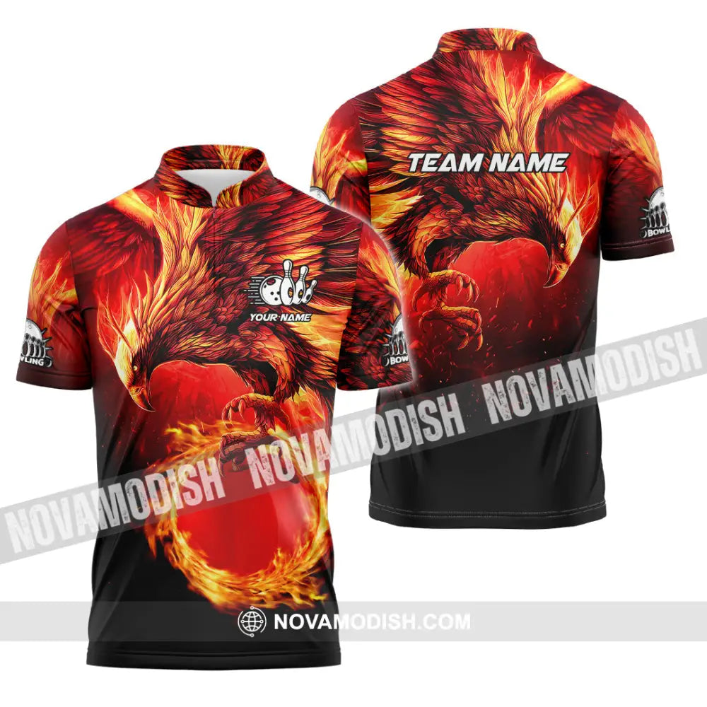 Unisex Shirt - Custom Texts Fire Bird Billiard Sport Shirt Zipper Polo Shirt / S T-shirt