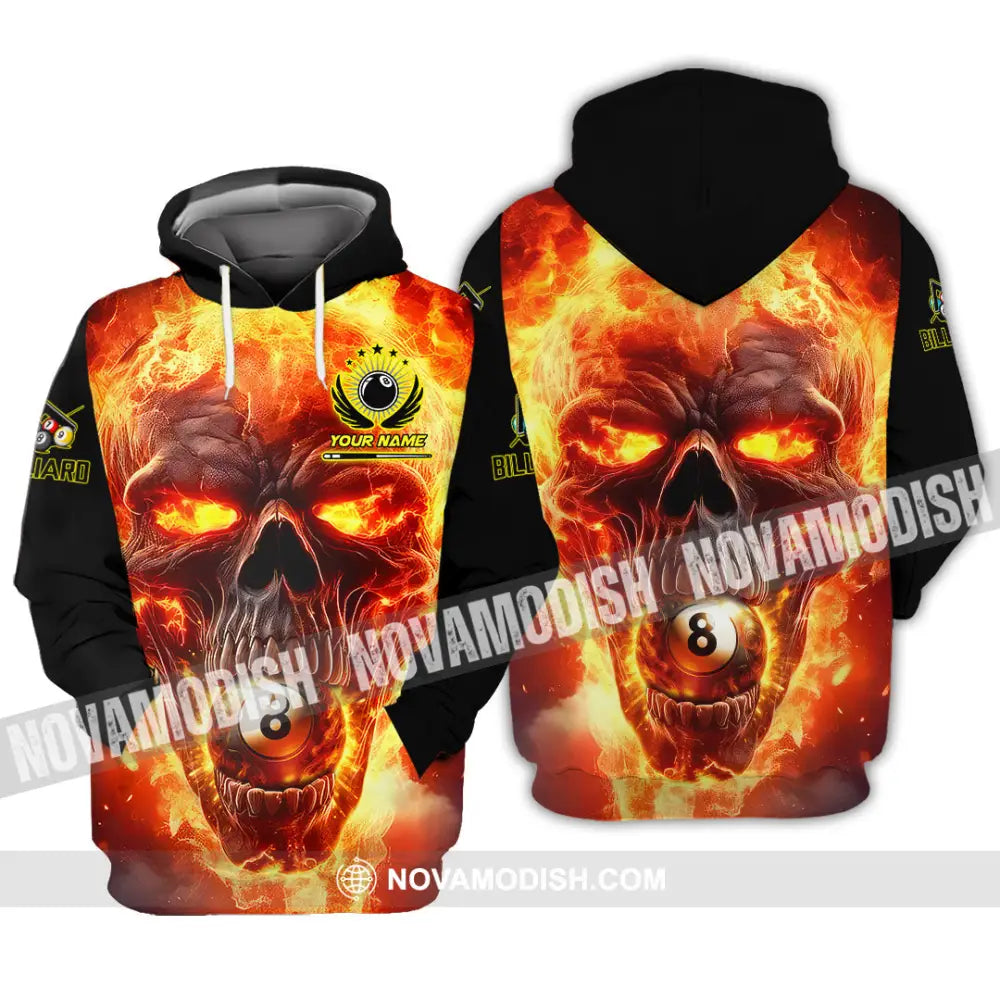 Unisex Shirt - Custom Texts Fire Skull Billiards No8 Sport Shirt Hoodie / S T-shirt