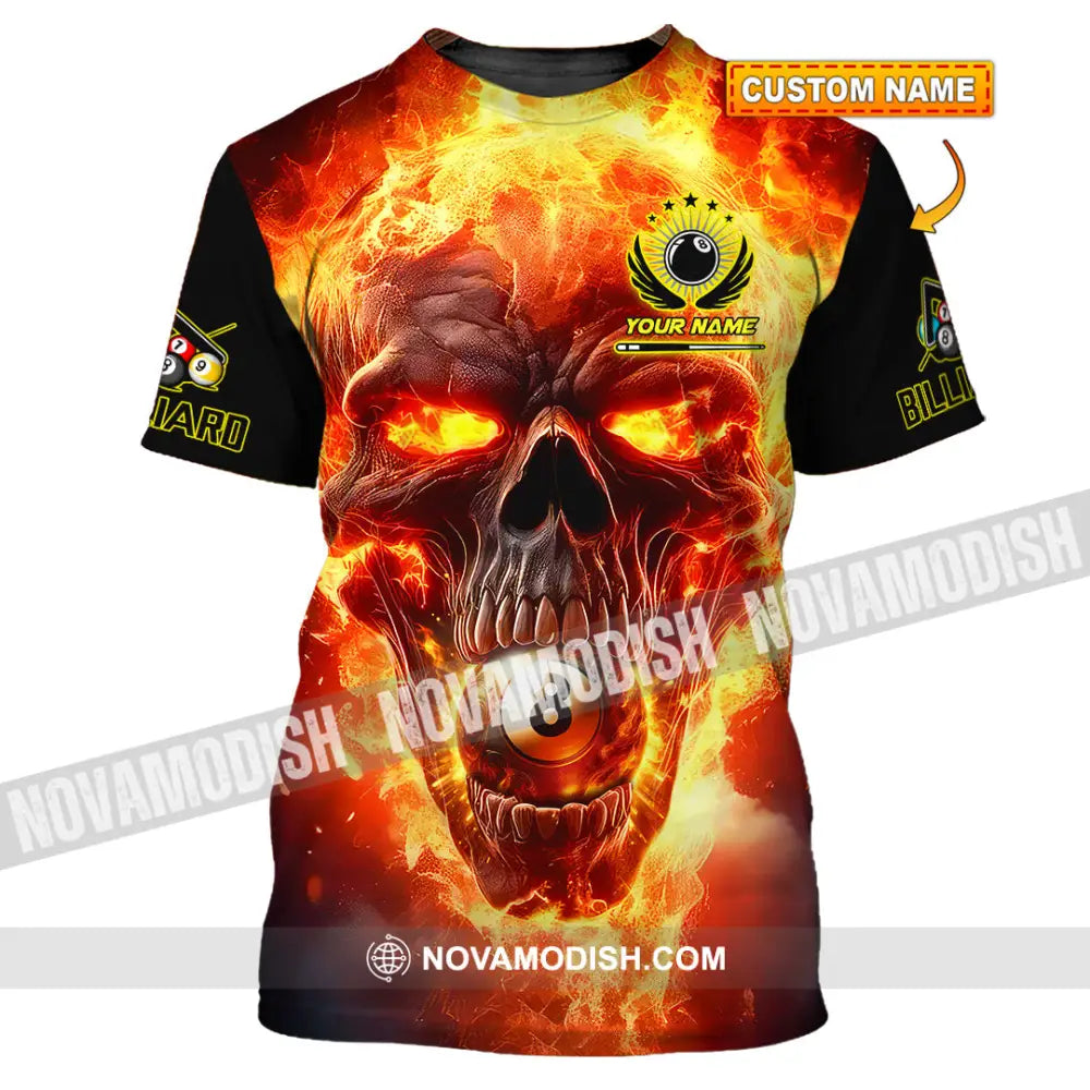 Unisex Shirt - Custom Texts Fire Skull Billiards No8 Sport Shirt T-shirt