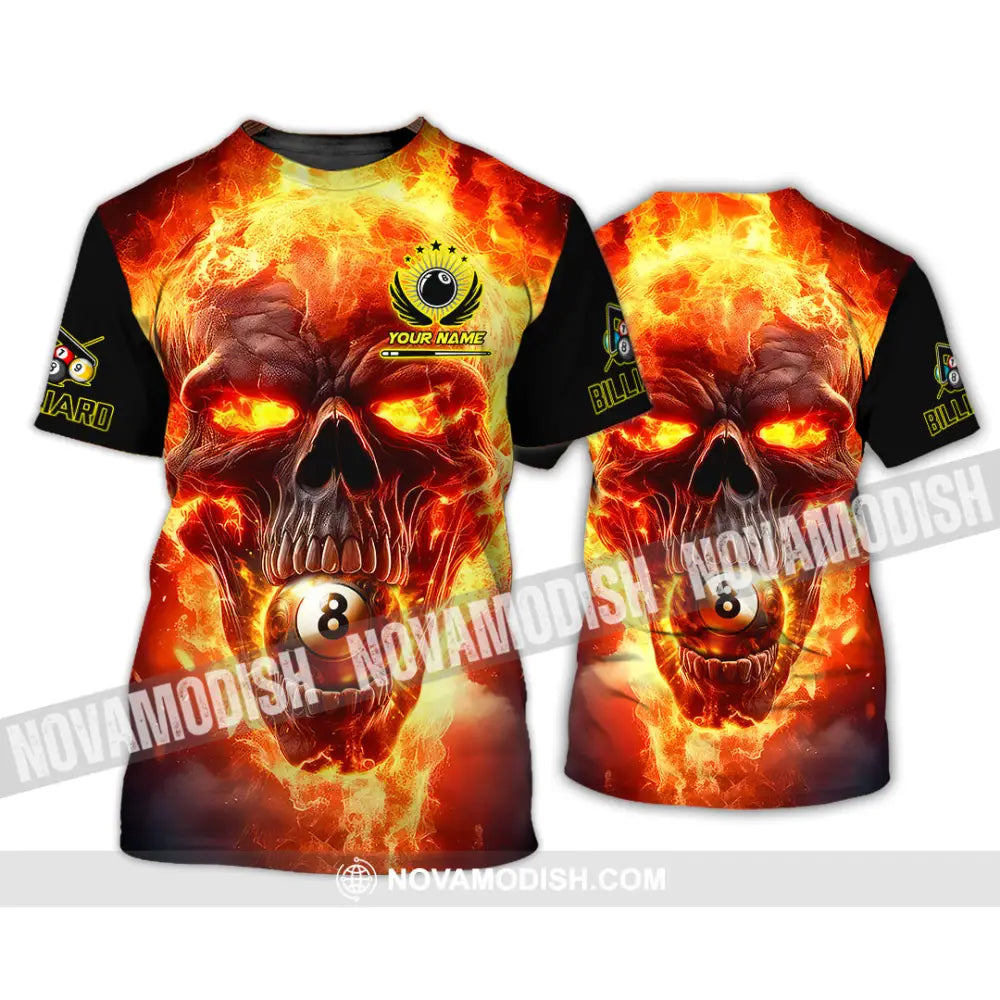 Unisex Shirt - Custom Texts Fire Skull Billiards No8 Sport Shirt T-Shirt / S T-shirt