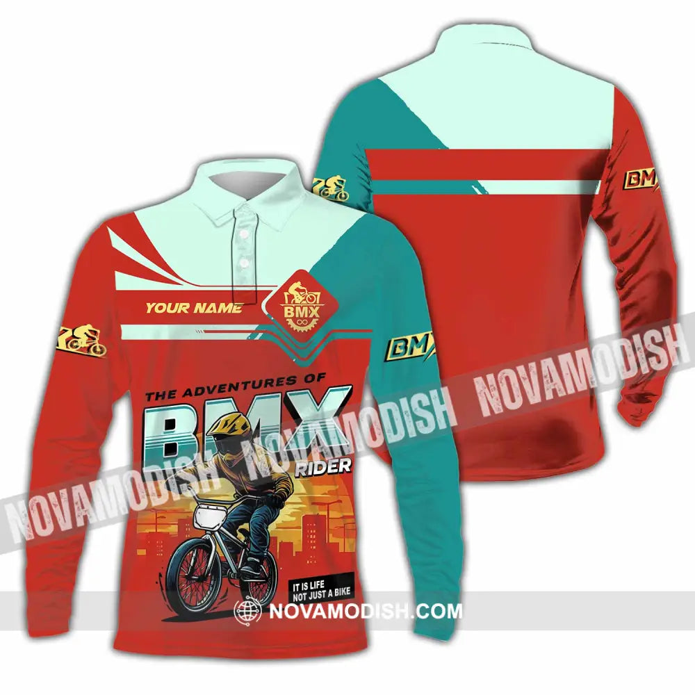 Unisex Shirt - Custom The Adventures Of BMX Rider Shirt Long Sleeve Polo / S T-shirt