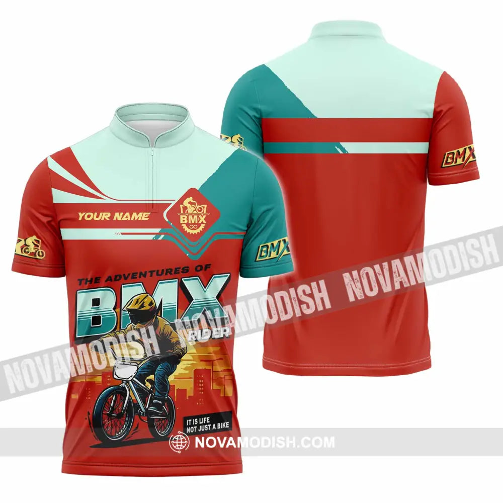 Unisex Shirt - Custom The Adventures Of BMX Rider Shirt Zipper Polo Shirt / S T-shirt