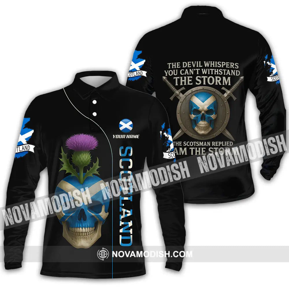 Unisex Shirt - Custom The Devil Whispers You Cannot Withstand The Storm Scotland Shirt Long Sleeve Polo / S T-shirt