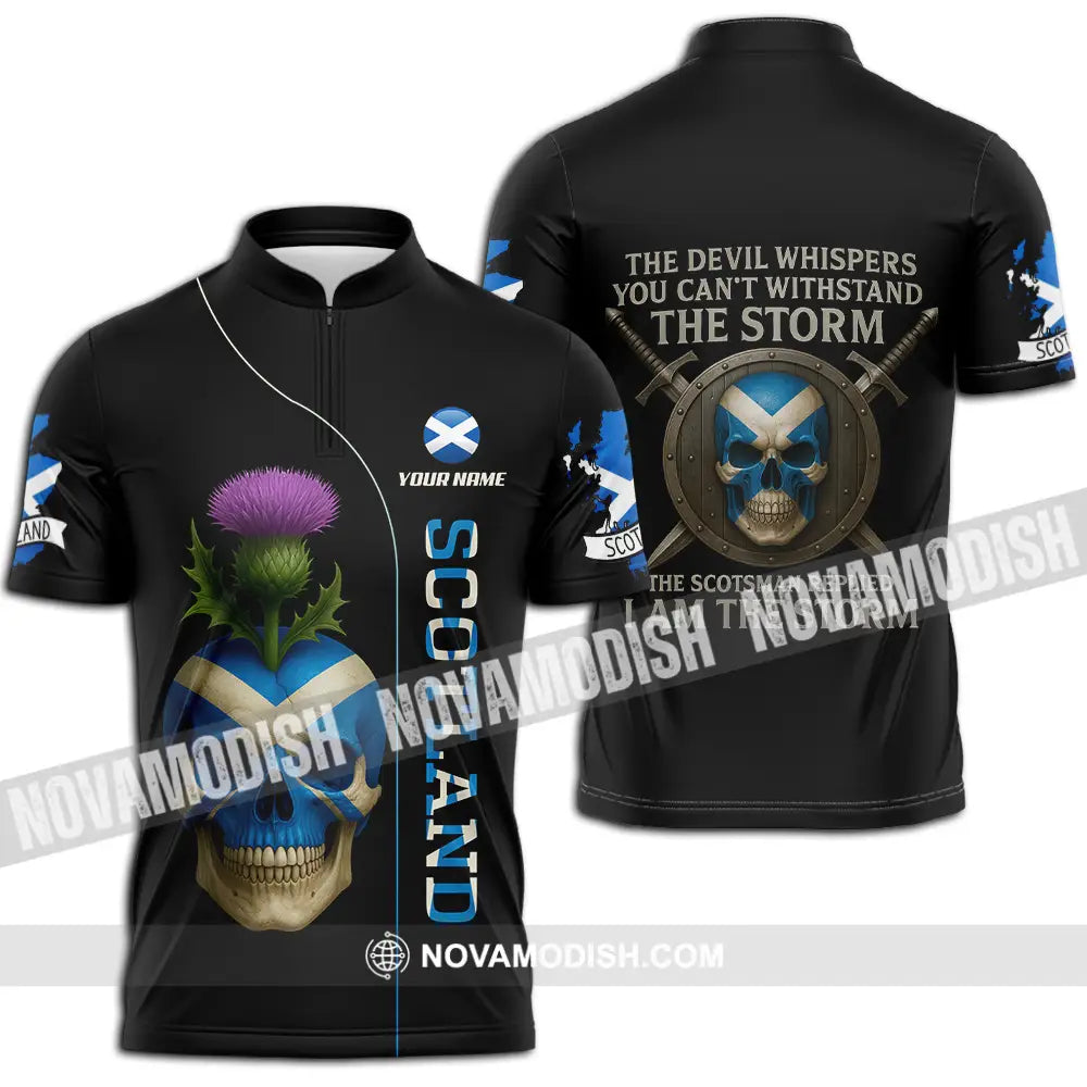 Unisex Shirt - Custom The Devil Whispers You Cannot Withstand The Storm Scotland Shirt Zipper Polo Shirt / S T-shirt