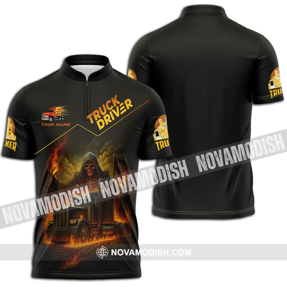 Unisex Shirt - Custom Truck Driver Shirt Zipper Polo Shirt / S T-shirt