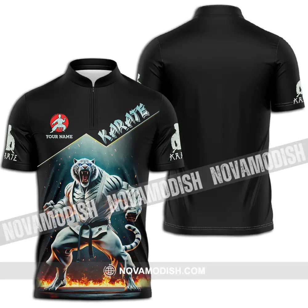 Unisex Shirt - Custom White Tiger Karate Sport Shirt Zipper Polo Shirt / S T-shirt