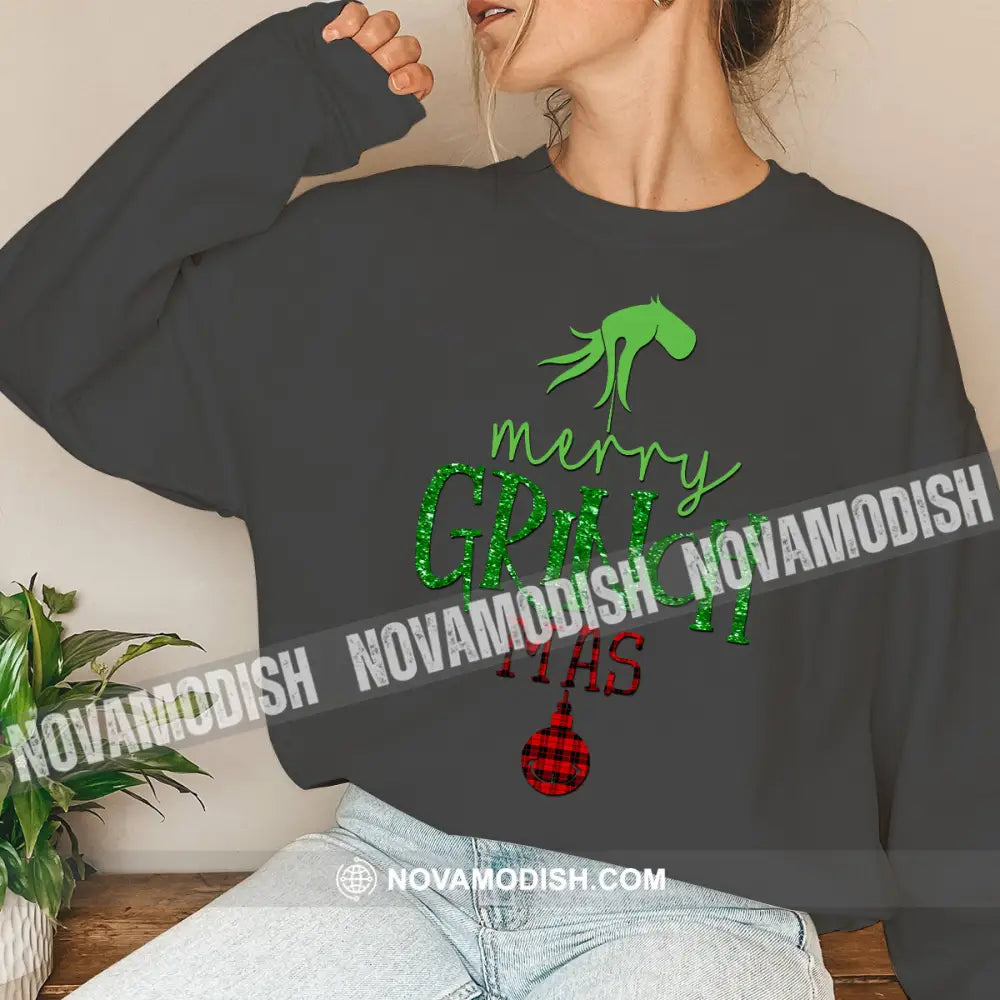 Unisex Shirt Merry Grinchmas Christmas Long Sleeve Sweater Gift For / Dark Gray S T-Shirt