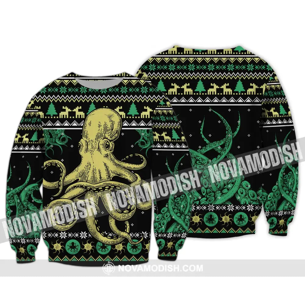 Unisex Shirt Octopus Ugly Christmas Hoodie Zip Sea Animal T-Shirt Gift For Long Sleeve / S