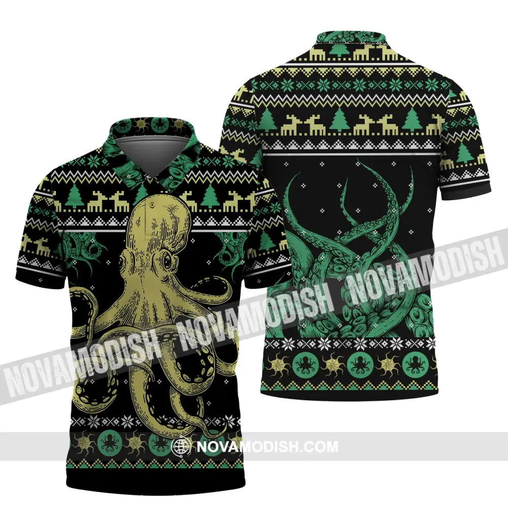 Unisex Shirt Octopus Ugly Christmas Hoodie Zip Sea Animal T-Shirt Gift For Polo / S