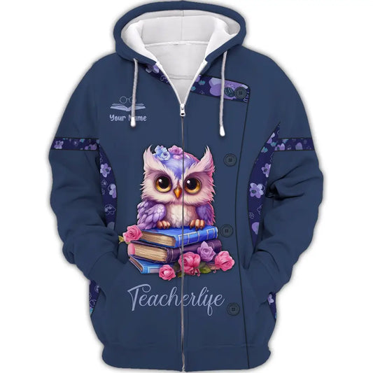 Unisex Shirt Teacher Hoodie Owl Gift For Teachers Zipper / S T-Shirt