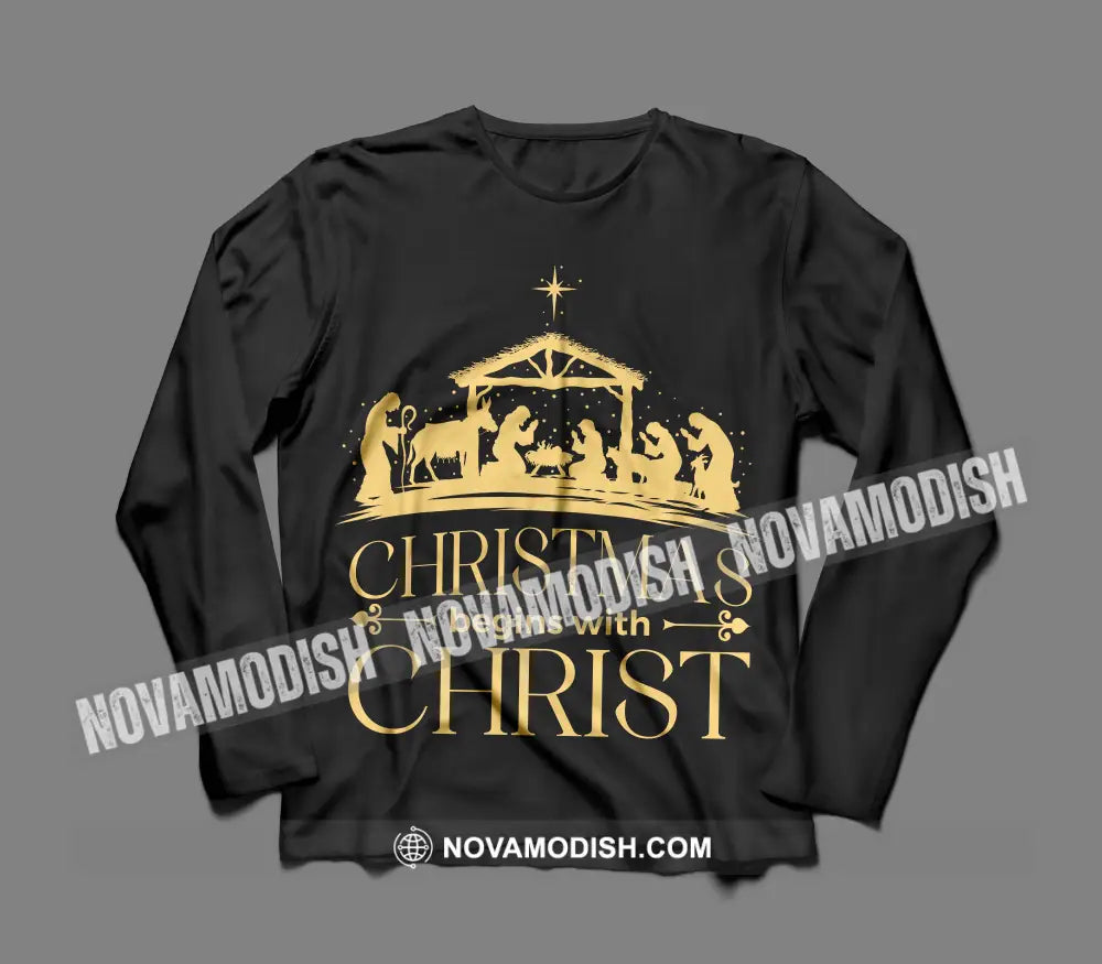Unisex T-Shirt Christmas Begins With Christ Shirt Christmas Hoodie Gift For T-Shirt