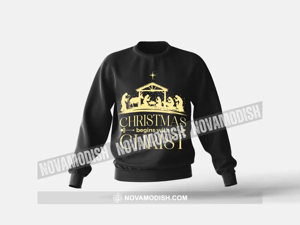 Unisex T-Shirt Christmas Begins With Christ Shirt Christmas Hoodie Gift For T-Shirt