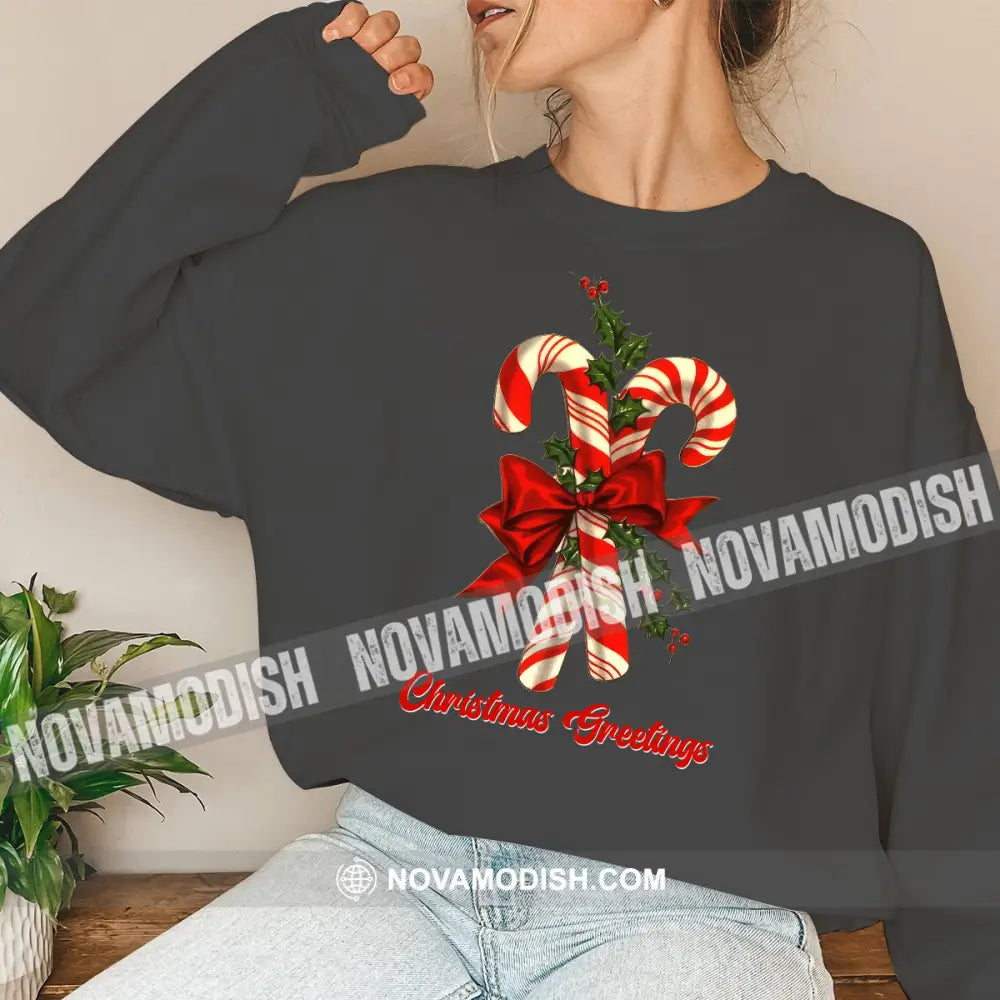 Unisex T-Shirt Christmas Candy Shirt Hoodie Gift For Long Sleeve / Dark Gray S T-Shirt
