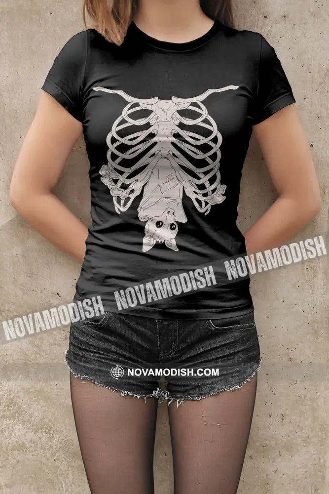 Unisex T-Shirt Halloween Bat Skeleton T-Shirt