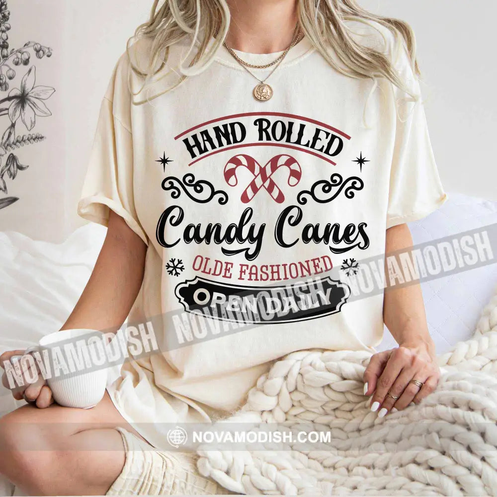Unisex T-Shirt Hand Rolled Candy Canes Christmas Hoodie Gift For Classic Tee / Beige S T-Shirt