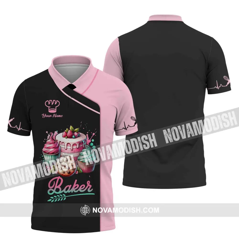 Woman Shirt Custom Name Baker Bakery Uniform Chef Baking Lovers Gift Polo / S T-Shirt