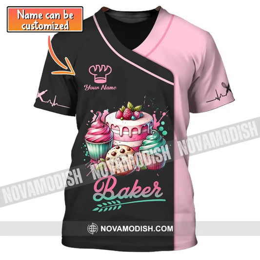 Woman Shirt Custom Name Baker Bakery Uniform Chef Baking Lovers Gift T-Shirt