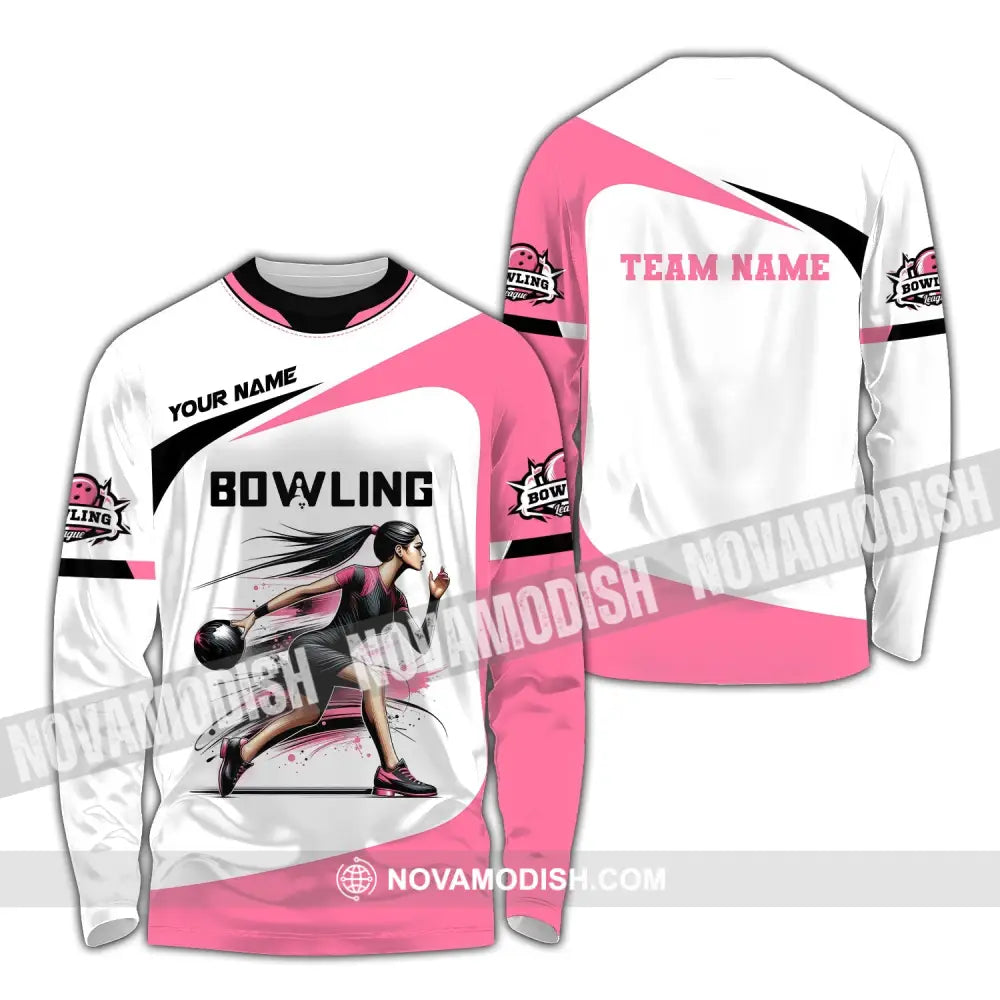 Woman Shirt Custom Name Bowling Zip Polo For Player T-Shirt Long Sleeve / S T-Shirt