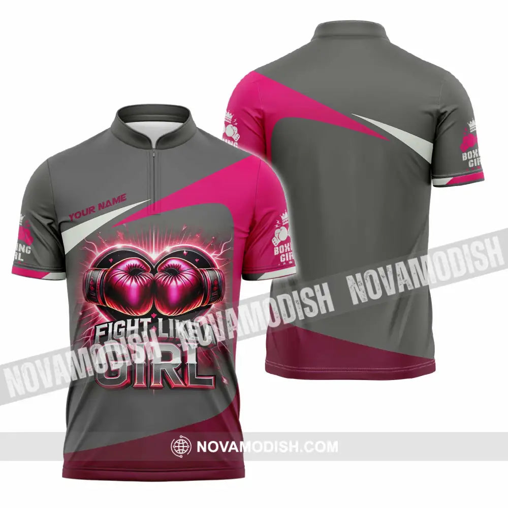 Woman Shirt Custom Name Boxing Polo Long Sleeve Zipper / S T-Shirt
