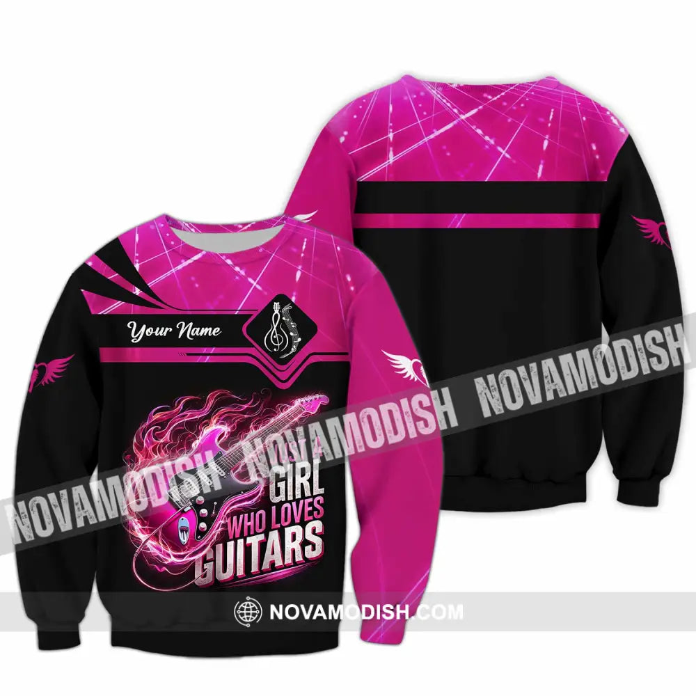 Woman Shirt Custom Name Guitarist Girl Guitar Love T-Shirt Long Sleeve / S T-Shirt