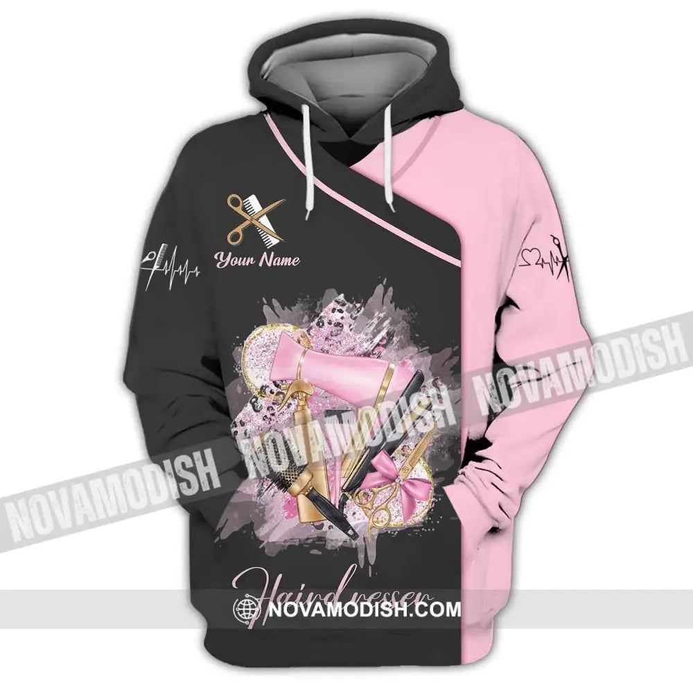 Woman Shirt Custom Name Hairdresser Hairstylist Apparel T-Shirt For Barber Shop Hoodie / S