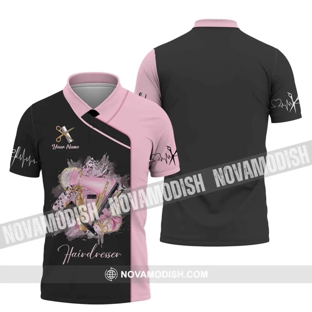 Woman Shirt Custom Name Hairdresser Hairstylist Apparel T-Shirt For Barber Shop Polo / S