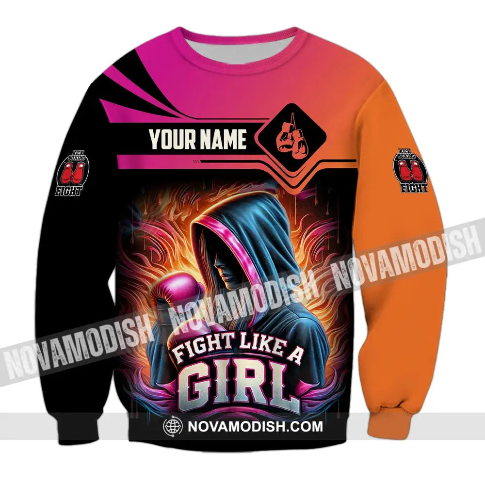 Woman Shirt Custom Name Kick Boxing Polo Long Sleeve Gift / S T-Shirt