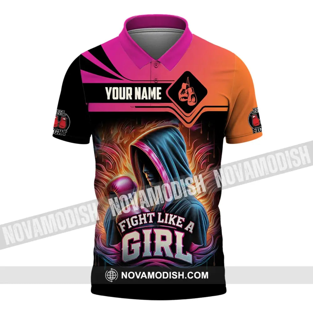 Woman Shirt Custom Name Kick Boxing Polo Long Sleeve Gift / S T-Shirt