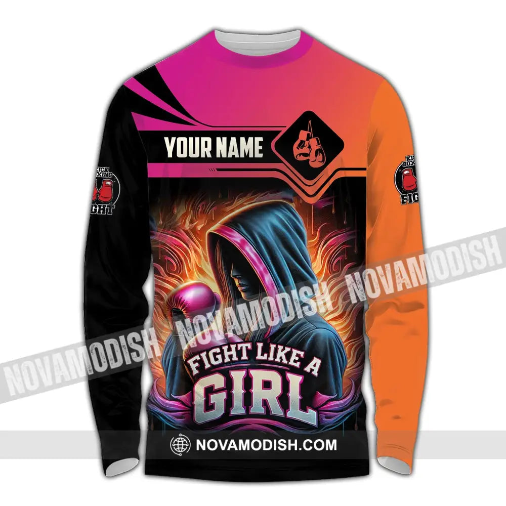 Woman Shirt Custom Name Kick Boxing Polo Long Sleeve Gift / S T-Shirt