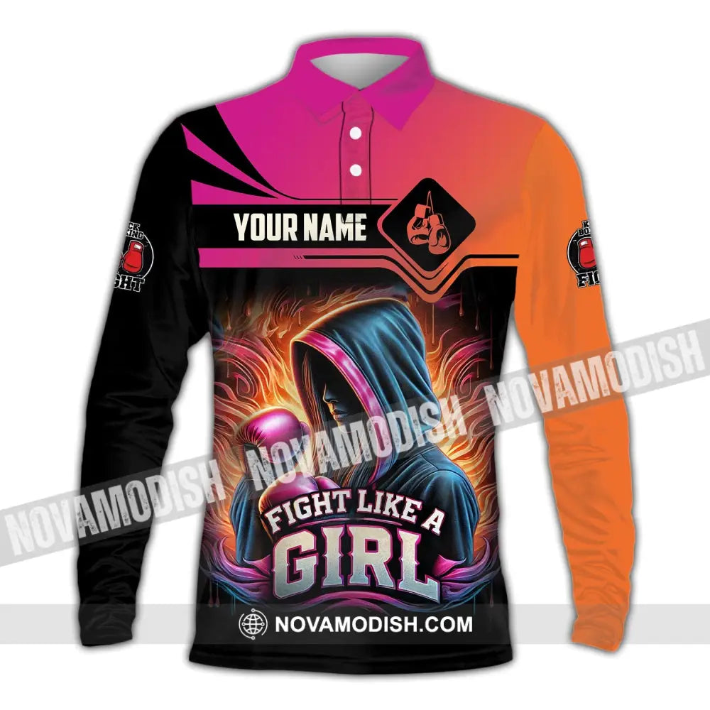 Woman Shirt Custom Name Kick Boxing Polo Long Sleeve Gift / S T-Shirt