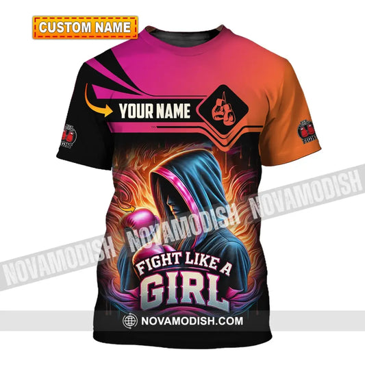 Woman Shirt Custom Name Kick Boxing Polo Long Sleeve Gift T-Shirt