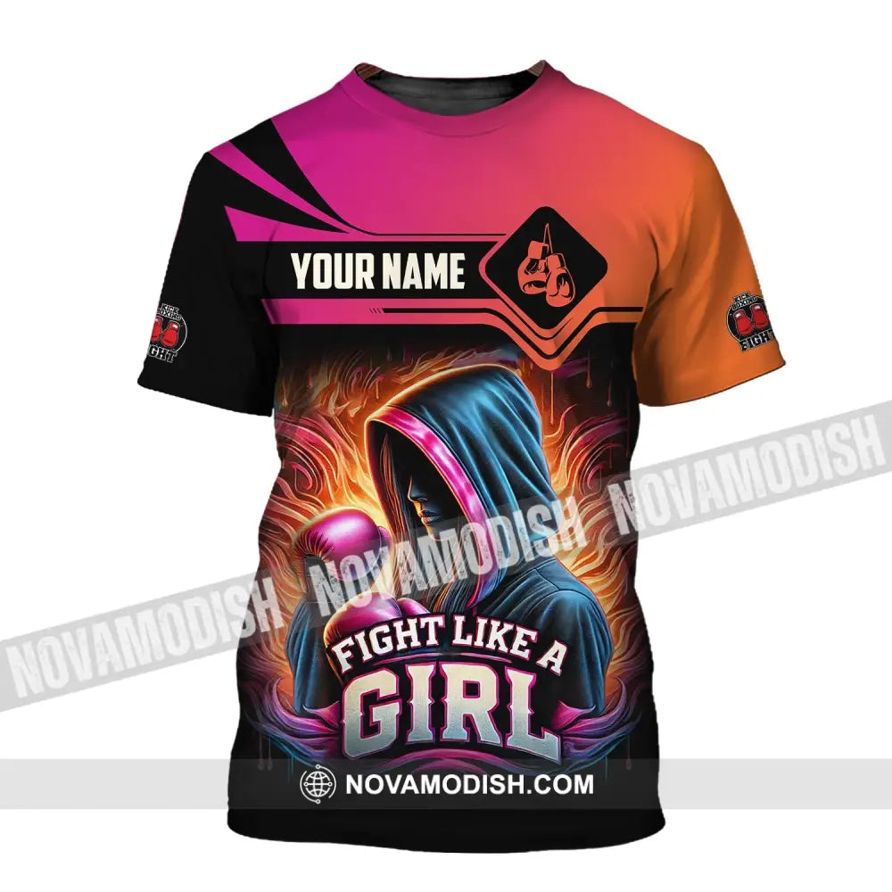 Woman Shirt Custom Name Kick Boxing Polo Long Sleeve Gift T-Shirt / S T-Shirt
