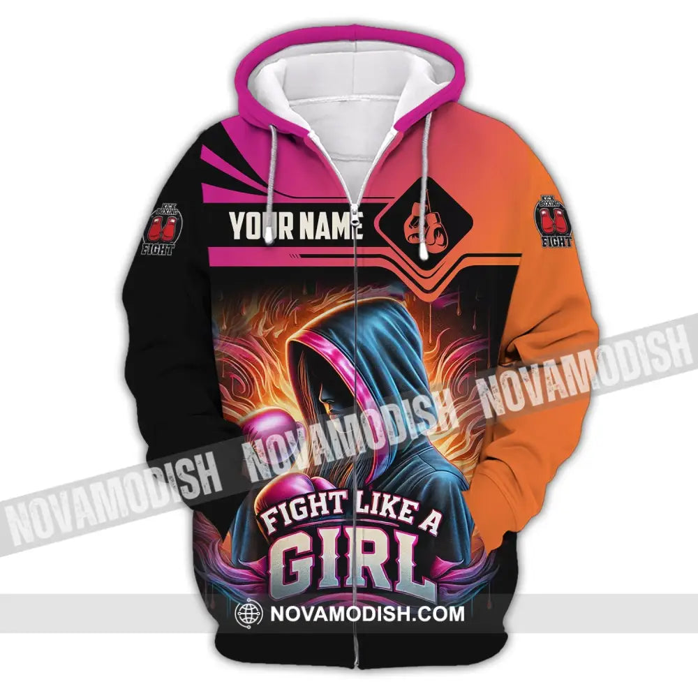 Woman Shirt Custom Name Kick Boxing Polo Long Sleeve Gift Zipper Hoodie / S T-Shirt
