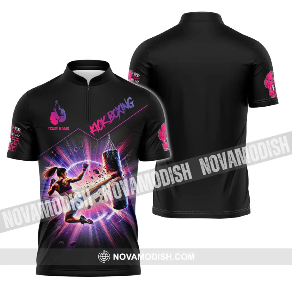 Woman Shirt Custom Name Kick Boxing Polo Long Sleeve Gift Zipper / S T-Shirt
