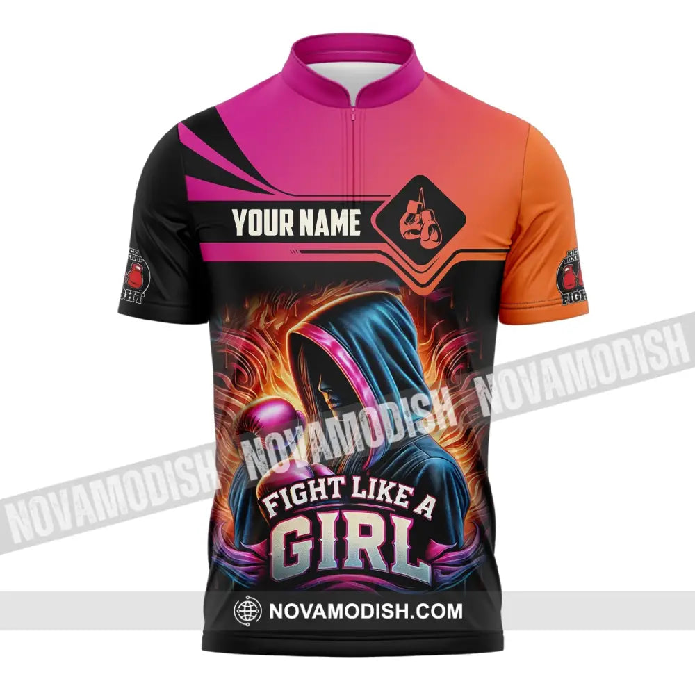 Woman Shirt Custom Name Kick Boxing Polo Long Sleeve Gift Zipper / S T-Shirt