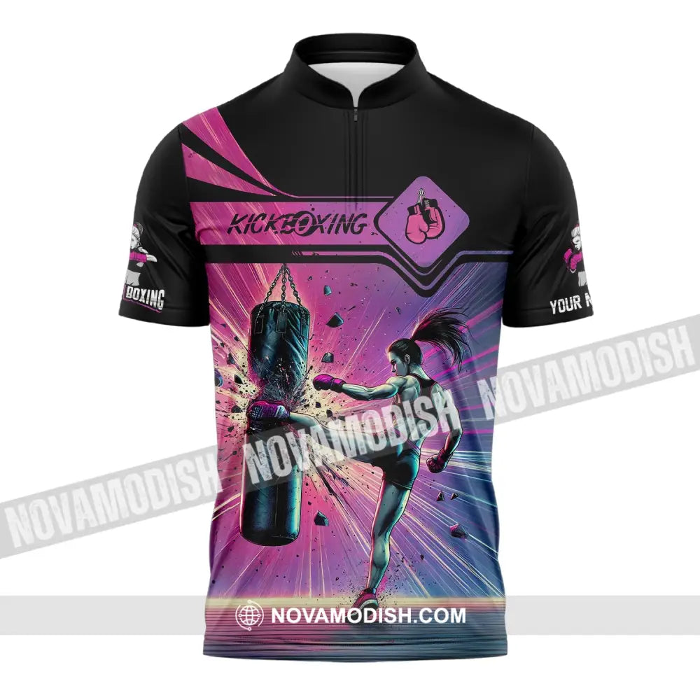 Woman Shirt Custom Name Kickboxing Hoodie Polo Long Sleeve Zipper / S T-Shirt