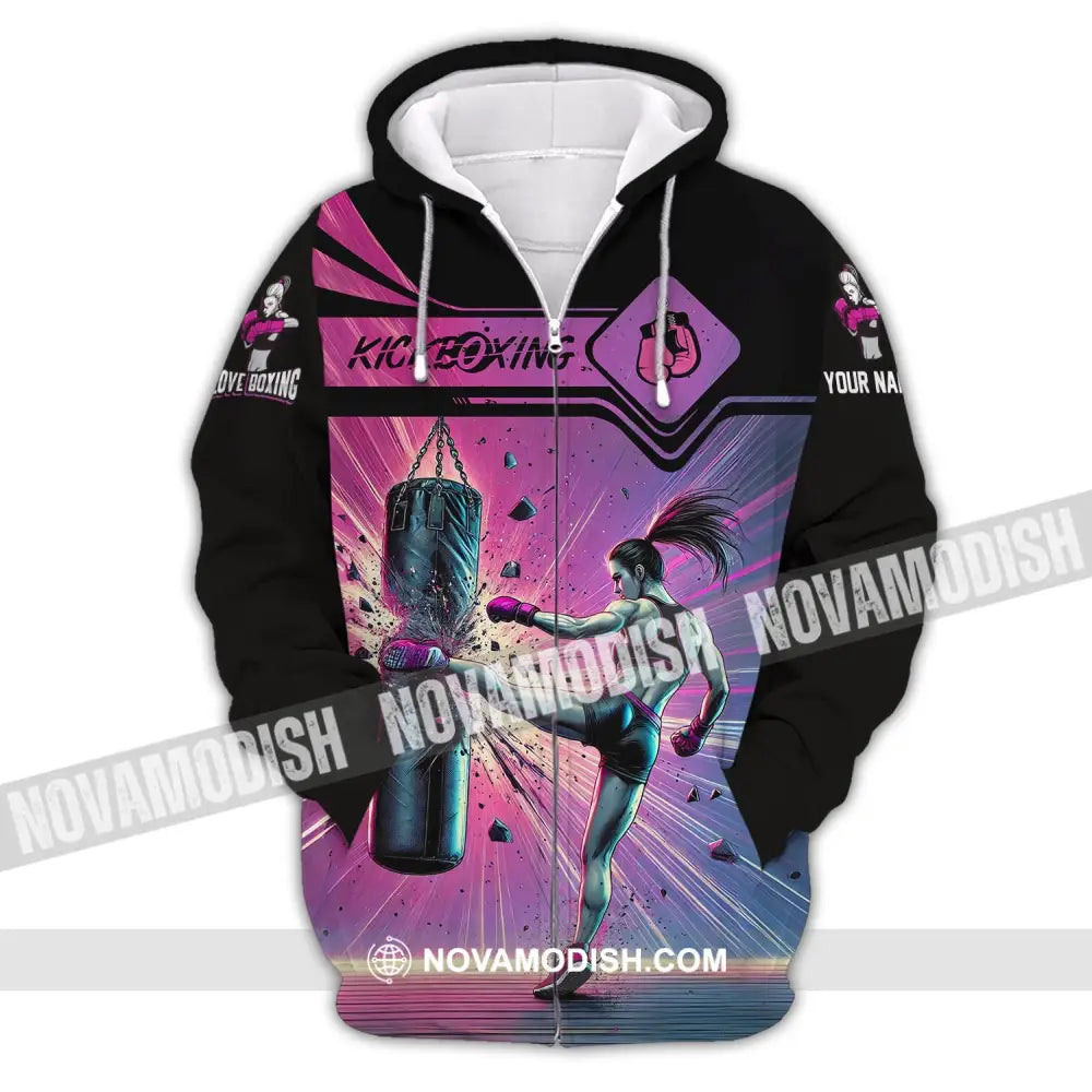 Woman Shirt Custom Name Kickboxing Hoodie Polo Long Sleeve Zipper / S T-Shirt