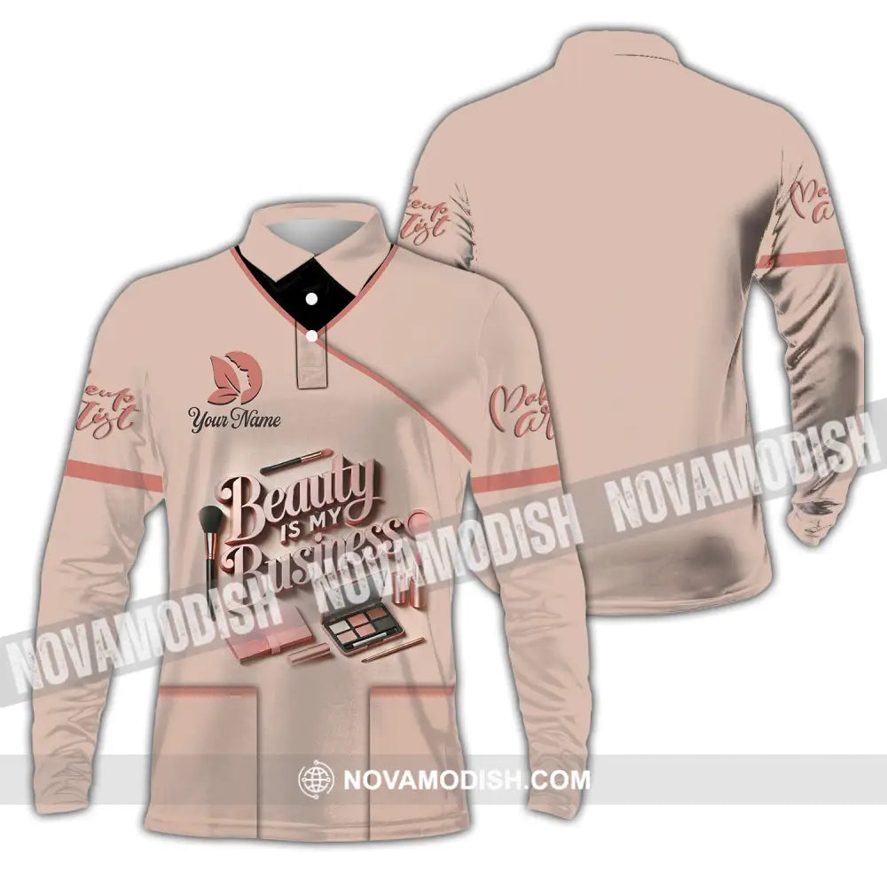 Woman Shirt Custom Name Makeup Artist T-Shirt For Beauty Shop Long Sleeve Polo / S T-Shirt