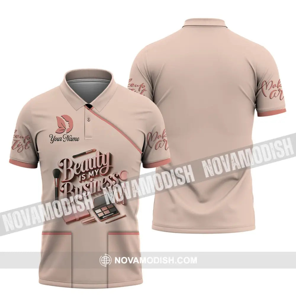 Woman Shirt Custom Name Makeup Artist T-Shirt For Beauty Shop Polo / S T-Shirt