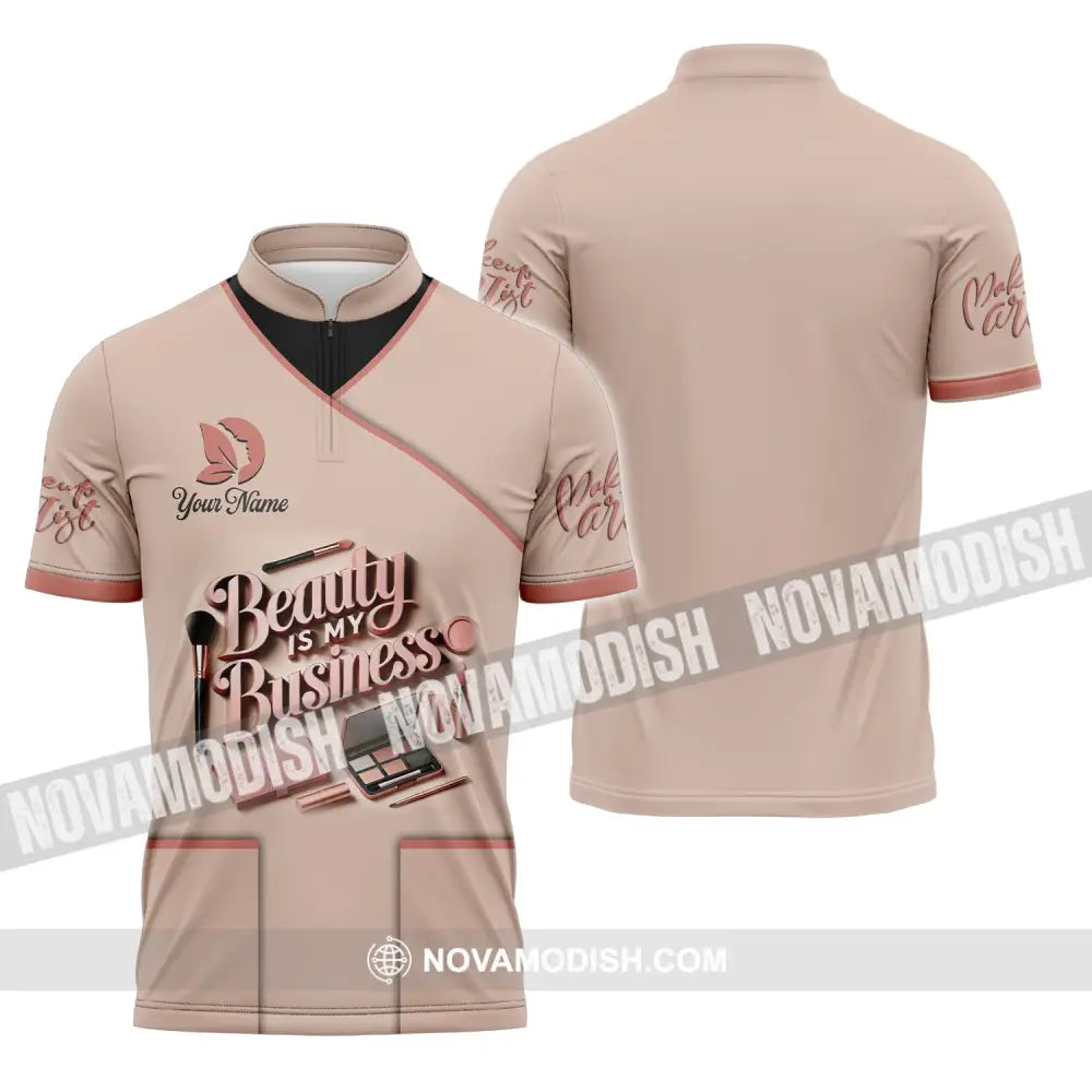 Woman Shirt Custom Name Makeup Artist T-Shirt For Beauty Shop Zipper Polo / S T-Shirt