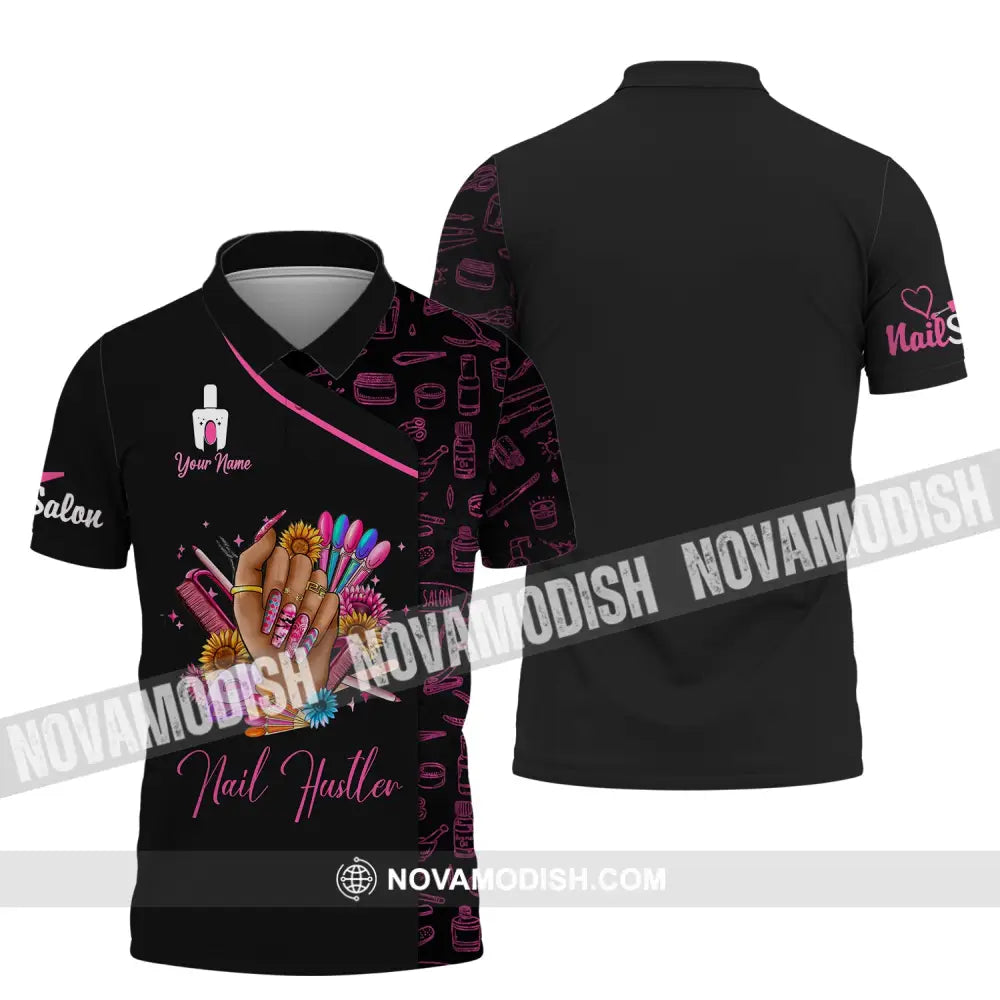 Woman Shirt Custom Name Nail Artist Hustler Salon T-Shirt Polo / S