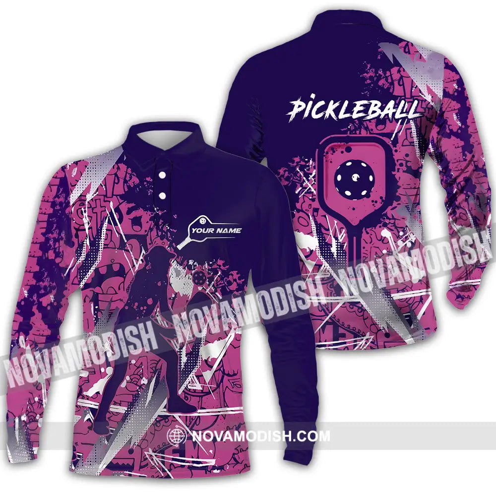 Woman Shirt - Custom Name Pickleball Shirt Long Sleeve Polo / S T-shirt