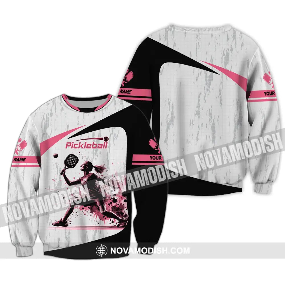 Woman Shirt Custom Name Pickleball T-Shirt For Club Gift Players Long Sleeve / S