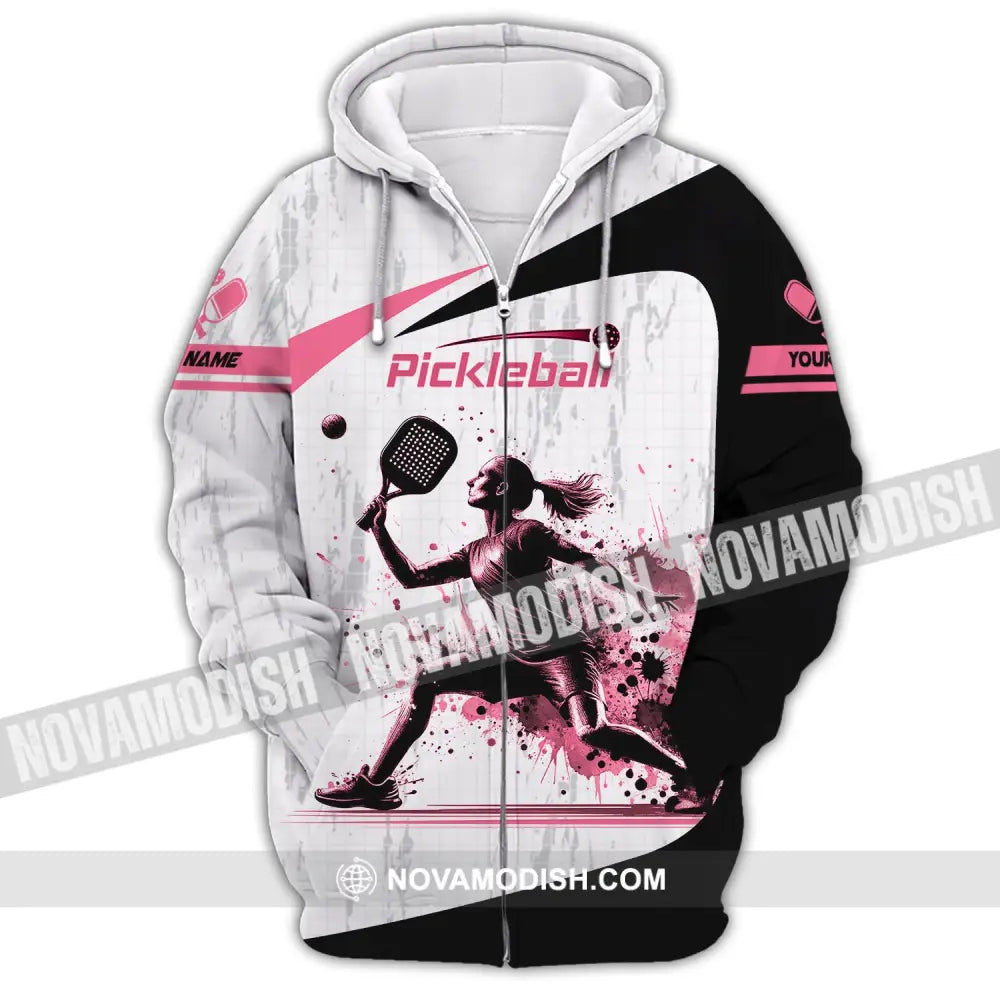 Woman Shirt Custom Name Pickleball T-Shirt For Club Gift Players Zipper Hoodie / S