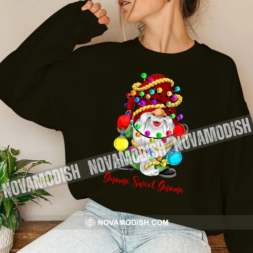 Woman Shirt Gnome Sweet Christmas Long Sleeve Sweater Gift For / Black S T-Shirt