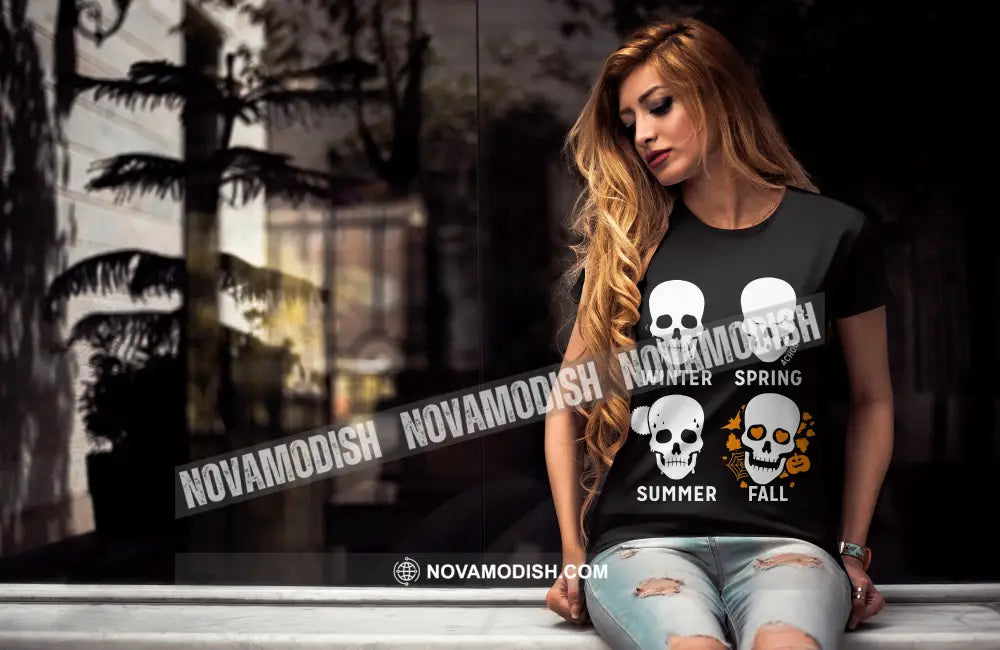 Woman T-Shirt Halloween Skull Seasons T-Shirt