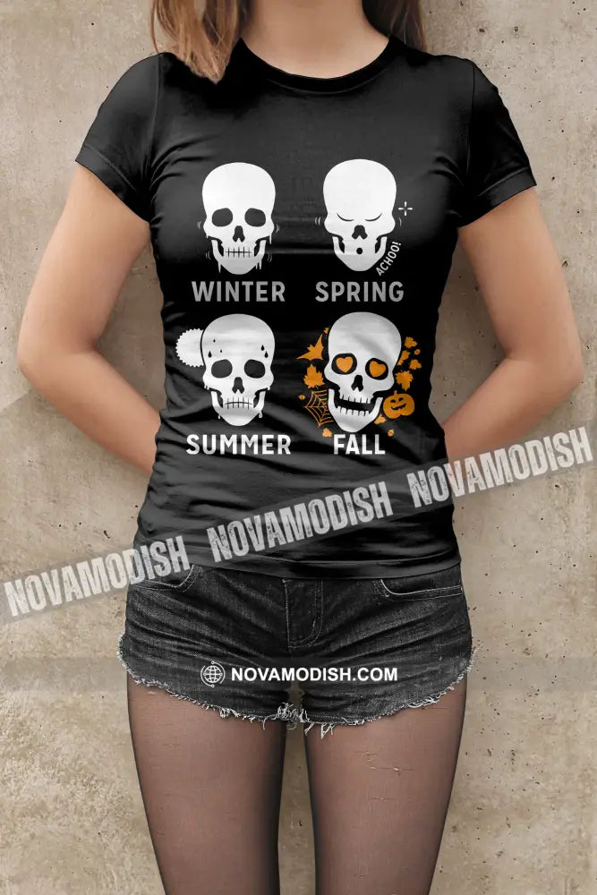 Woman T-Shirt Halloween Skull Seasons T-Shirt