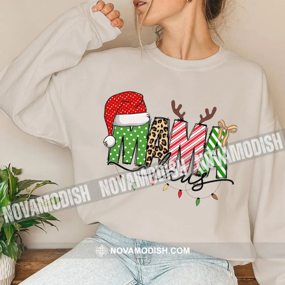 Woman T-Shirt Mama Christmas Hoodie Gift For Long Sleeve / Beige S T-Shirt