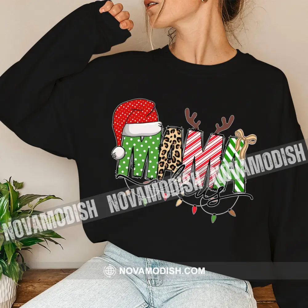 Woman T-Shirt Mama Christmas Hoodie Gift For Long Sleeve / Black S T-Shirt